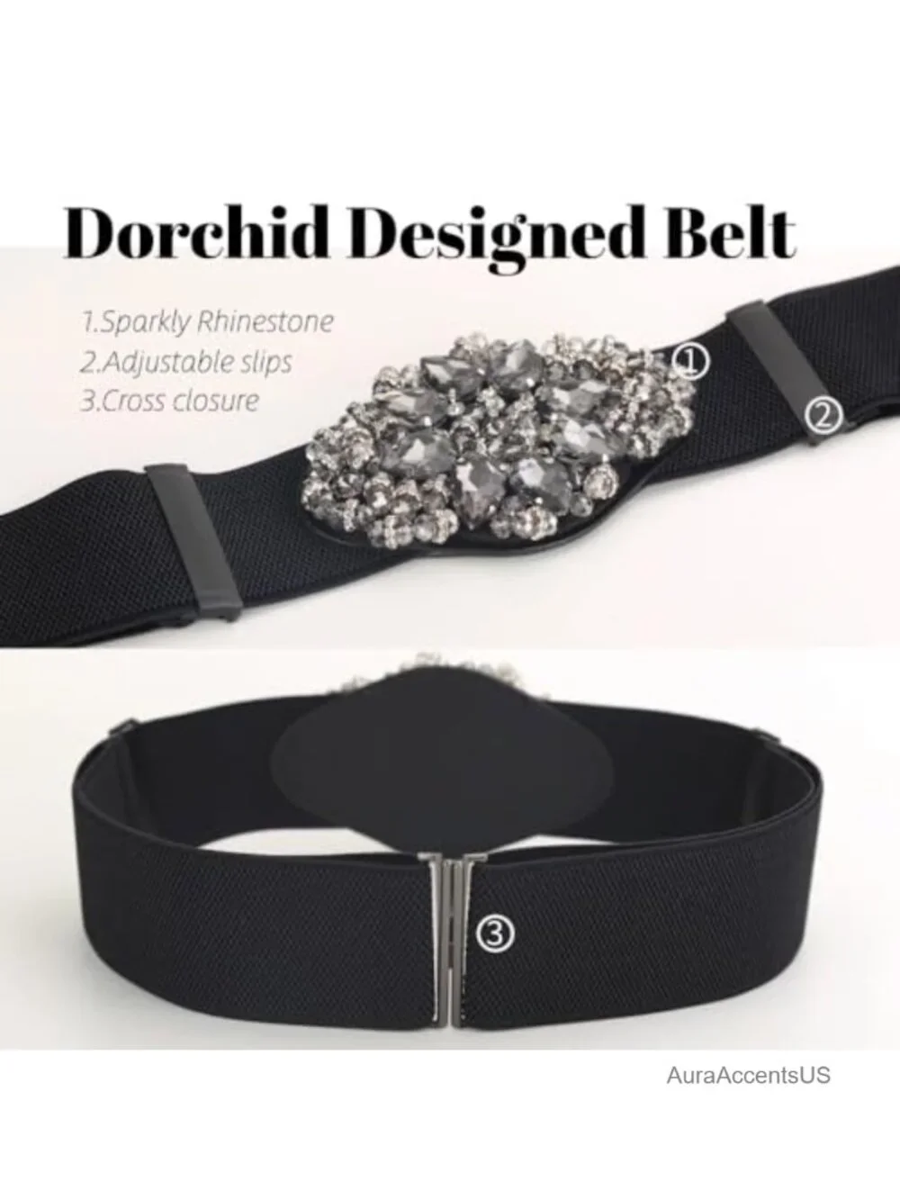 Stretchy Rhinestone Beaded Belt for Women, Adjustable Elastic Dress Belt, Wide